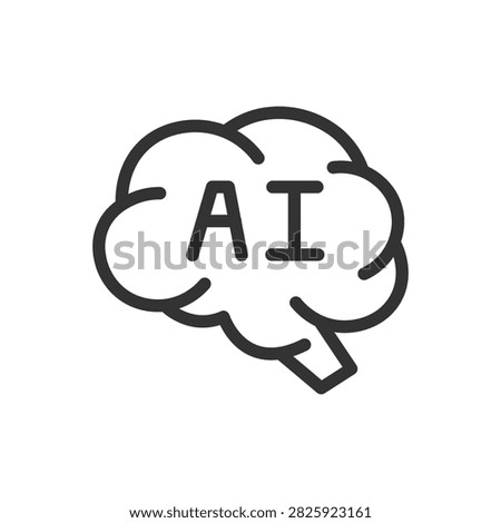 This is a clean and minimalist vector illustration of an artificial intelligence (AI) icon. It features a simplified line-art style where the letters 