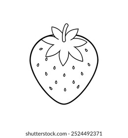 This is a clean, minimalistic black and white outline of a strawberry, perfect for coloring pages.