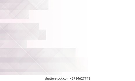 Dieser saubere und moderne abstrakte Hintergrund zeichnet sich durch einen subtilen Farbverlauf von Weiß und Hellrosa aus, der sich aus geschichteten geometrischen Formen und diagonalen Linien zusammensetzt, die eine dynamische, aber minimalistische