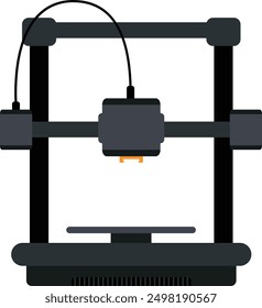 Este icono de impresora plana 3D limpio y moderno es perfecto para proyectos de tecnología, ingeniería y fabricación. El diseño simple lo hace versátil para diversas aplicaciones.