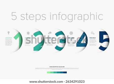 This clean, modern infographic template clearly illustrates a sequence of 5 steps. Utilize this versatile infographic design to visualize important steps in a horizontal layout.