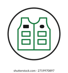 Esta es una ilustración de contorno limpio y moderno de un chaleco con múltiples bolsillos, perfecto para transmitir conceptos relacionados con la ropa de trabajo, la seguridad o el equipo organizado. El diseño simple y neutral