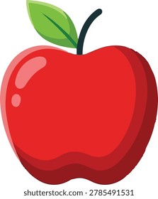 This is a clean, modern vector illustration of a ripe red apple. The apple features a vibrant red skin with a broad, smooth light-red highlight on the top-left curve, creating a gentle three-dimensional shine. The bottom section of the apple is stylized with a unique, layered wavy pattern of a darker red shade, indicating depth or shadow. A short, dark-charcoal curved stem juts out from the top indentation, supporting a single, simple green leaf. The design is completely borderless and isolated on a transparent-ready white background, making it highly suitable for modern icons, mobile apps, and minimalistic branding.