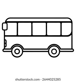 This clean, monochrome vector illustration depicts a simple school bus transporting children.