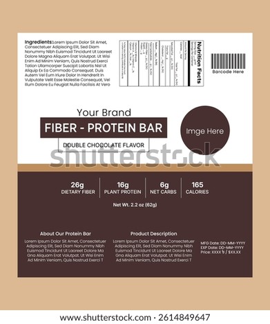 This clean and professional Protein Bar Label Template is designed for brands looking to showcase a modern, high-performance nutritional product.