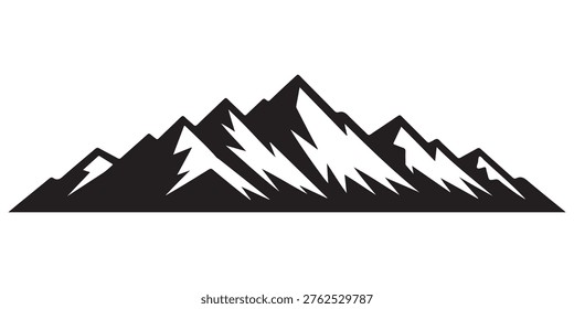 This is a clean, simple vector graphic showing a stylized mountain range in black with white negative space representing snow or highlights on the peaks, isolated against a solid white background.