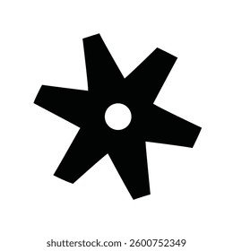 This clean vector graphic displays a stylized, star-shaped gear in solid black against a plain white background.