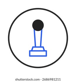 This is a clean vector illustration of an award symbol. The design employs a minimalist aesthetic, featuring a stylized trophy emblem within a simple circular border. Representing success,