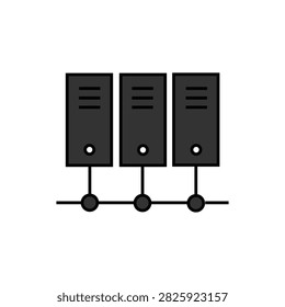 This clean vector illustration features three dark grey server towers connected through a shared network line. Designed with bold black outlines and a modern flat style against a pure white background, this graphic represents cloud computing, data centers, web hosting, and database management. It is ideal for technology websites, IT infrastructure presentations, app UI design, and digital network concepts.

#DataServer #Network #CloudComputing #WebHosting #Database #ITInfrastructure #VectorIcon #GraphicDesign #TechIllustration #DataCenter