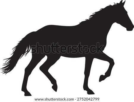 This clean vector silhouette showcases a magnificent black horse in a poised, dynamic walk, capturing its inherent grace and strength, making it a perfect visual asset for branding, equestrian events, or animal-themed creative endeavors.