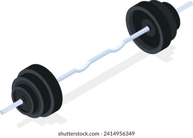 This is a clean and versatile isometric illustration of a barbell with black weights on a white background. The illustration is perfect for fitness websites, apps, and marketing materials.
