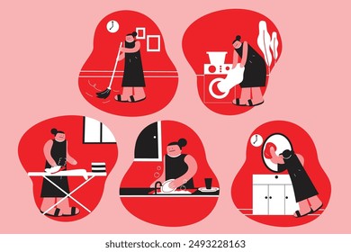 This Cleaning Vector Scene Set is a collection illustrations that can be used to create a variety of cleaning-related designs. The illustrations are all high quality and can be easily scaled and edite