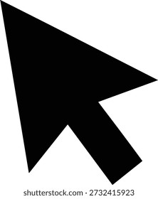 Dies ist ein klares, kontrastreiches Bild eines Standard-Computermaus-Cursors, der wie ein Pfeil geformt ist. Der Cursor ist einfarbig schwarz und wird auf einfarbigem weißem Hintergrund dargestellt. Er ist so ausgerichtet, dass er diagonal nach oben und nach rechts zeigt, eine gemeinsame Ausrichtung für einen Cursor auf einem Bildschirm. Die Pfeilform ist klassisch, mit einem dreieckigen Kopf und einem rechteckigen Schwanz.