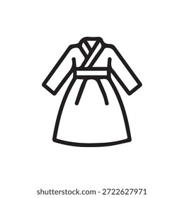 Este ícone de contorno claro mostra um tradicional vestido Hanbok coreano, um emblema de moda histórica e identidade cultural. Ótimo para web design.