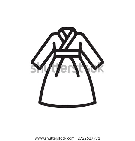 This clear outline icon showcases a traditional Korean Hanbok dress, an emblem of historical fashion and cultural identity. Great for web design.