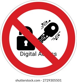 Este claro signo de prohibición comunica una restricción al acceso digital, con símbolos de seguridad dentro de un gráfico de advertencia universalmente reconocido. Ideal para la ciberseguridad o la política de red.