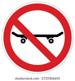 Este claro sinal de proibição apresenta um skate, comumente usado em parques públicos ou zonas de pedestres para impedir as atividades de skate.