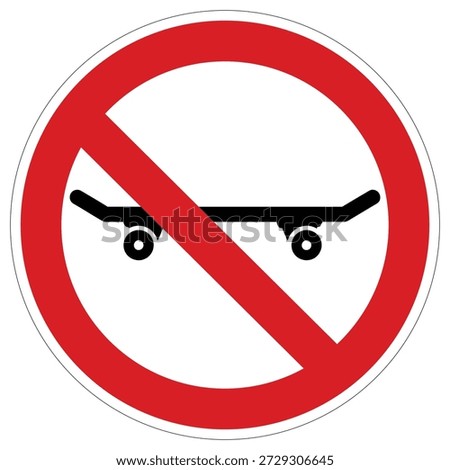 This clear prohibition sign features a skateboard, commonly used in public parks or pedestrian zones to deter skateboarding activities.