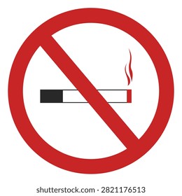 This clear vector graphic displays a universal no-smoking prohibition sign, featuring a bold red circle with a diagonal slash crossing over a lit cigarette illustration. Complete with a dark filter tip and minimalist orange smoke waves, this striking icon clearly communicates safety policies and clean air laws. It serves as an ideal visual asset for facility management notices, public park rule boards, restaurant safety decals, and corporate health awareness presentations.#NoSmokingSign #ProhibitionIcon #SmokeFreeZone #PublicHealth #SafetyRegulations #VectorGraphic #CleanAirPolicy #WarningSymbols #TobaccoBan #FacilitySignage