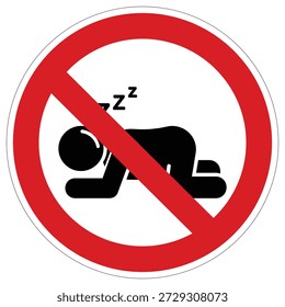 Dieses deutliche Vektorzeichen zeigt an, dass das Schlafen in ausgewiesenen öffentlichen oder privaten Bereichen, die für Wartezimmer oder Einrichtungen geeignet sind, verboten ist.