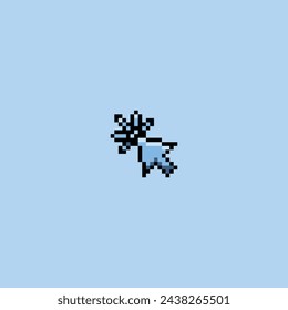 este es el icono del clic en el arte del pixel con el color simple y el fondo azul, este artículo es bueno para las presentaciones, pegatinas, iconos, diseño de la camiseta, activo del juego, logotipo y su proyecto.