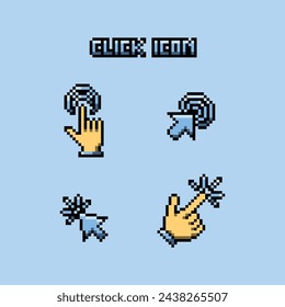 this is click icon in pixel art with simple color and blue background ,this item good for presentations,stickers, icons, t shirt design,game asset,logo and your project.