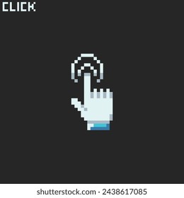 this is click icon in pixel art with simple color and black background ,this item good for presentations,stickers, icons, t shirt design,game asset,logo and your project.