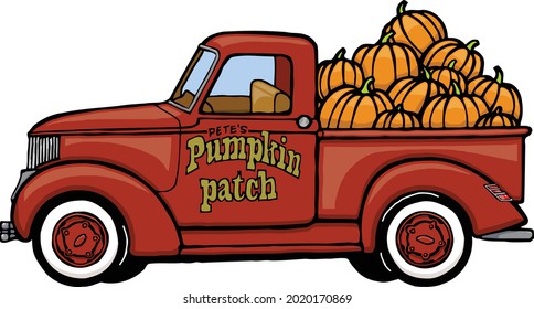 This clip art features 1950s pickup truck and pumpkins in the back the door petes pumpkin patch  