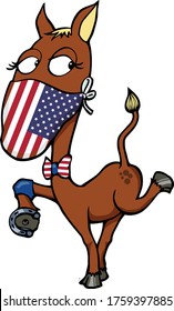 This clip art features an adorable striped horse wearing a face mask colored as the US flag. 
