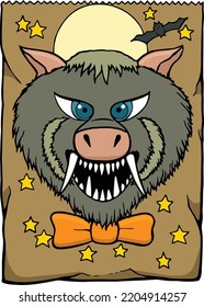 This Clip Art Features A Brown Paper Bag With A Warthog Face On The Front.