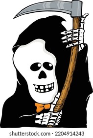 This Clip Art Features A Cartoon Grim Reaper With Scythe And Orange Bow Tie.