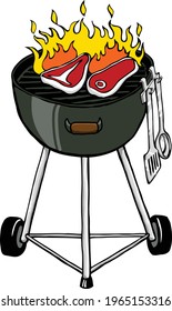 This clip art features a charcoal grill. 