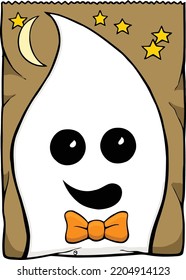 This clip art features the face of a cartoon ghost on a brown paper bag.