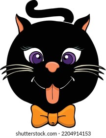 This Clip Art Features The Face Of And Adorable Black Cat With Bow Tie.