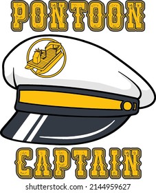 This clip art features an illustration of a captains hat with a pontoon boat emblem and text that reads pontoon captain.
