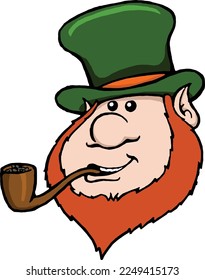 This clip art features a leprechaun face with pipe and top hat.