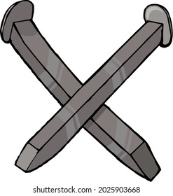 This clip art features a set of gray railroad spikes.