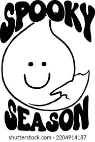 This clip art features a smiley face ghost with the expression spooky season.