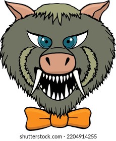 This Clip Art Features A Warthog With An Orange Bow Tie.