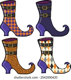 This Clip Art Pack Features A Witch's Shoe In Several Different Fun Patterns Including Buffalo Plaid And Leopard Prints.