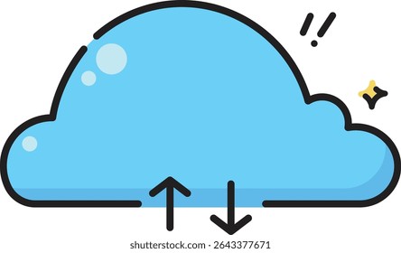 This cloud storage icon is ideal for illustrating data synchronization, online backup, and cloud-based storage services. Suitable for web and mobile app interfaces