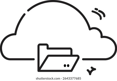 This cloud storage line icon with a folder is suitable for concepts of digital archiving, cloud-based file systems, and secure data storage. Useful for tech-related graphics.