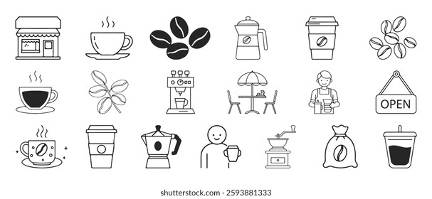 This coffee shop icon set is designed with editable and minimalistic lines. High quality line art icon set is provided.