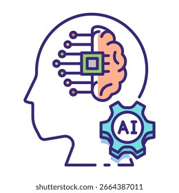 Este ícone de computação cognitiva é adequado para inteligência artificial, Chatbot, etc