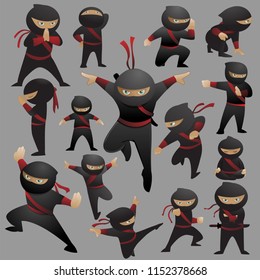 Esta es una colección de 15 poses y gestos de lucha de ninja. Disponible en formato vectorial de pasos para satisfacer sus necesidades.