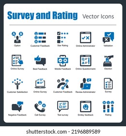 This is a collection of 20 beautiful handcrafted pixel perfect Survey and Rating vector icons.