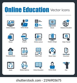 This is a collection of 20 beautiful handcrafted pixel perfect Online Education vector icons.