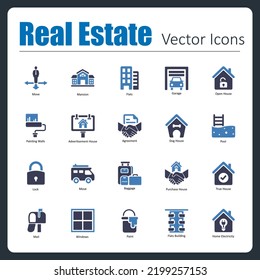 This is a collection of 20 beautiful handcrafted pixel perfect Real Estate vector icons.
