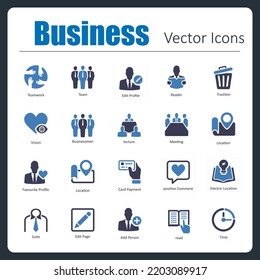Esta es una colección de 20 hermosos íconos de vector de negocio perfectos de píxeles artesanales.