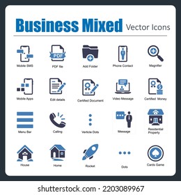 This is a collection of 20 beautiful handcrafted pixel perfect Business Mixed vector icons.